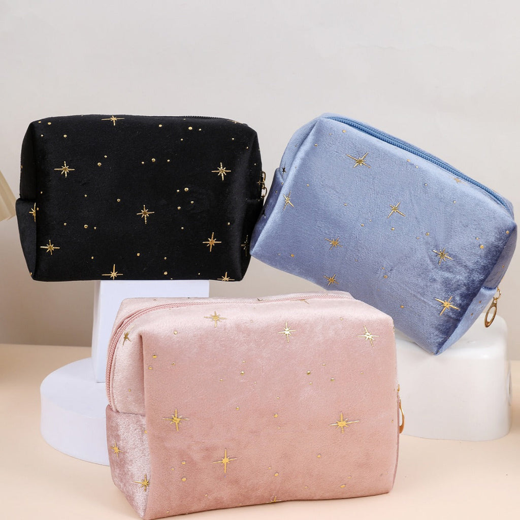 Velvet Cosmetic Bag - Portable Makeup Storage Organizer with Zipper