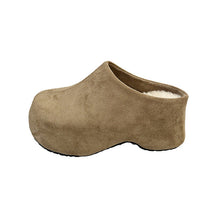 Load image into Gallery viewer, Women's Round-Toe Chunky Heel Platform Half Slippers | Faux Fur Lined Suede Mule Shoes