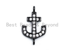Load image into Gallery viewer, CZ Clear Micro Pave Anchor Arrow Connector, Clear CZ on Gold/Silver/Rose Gold/Gunmetal Bracelet Necklace Charm,14x23mm, sku#M217