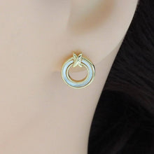 Load image into Gallery viewer, Gold White Mother of Pearl Circle With Knot Stud Earrings, S
