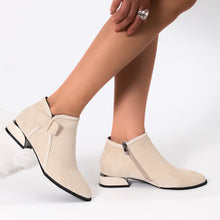 Load image into Gallery viewer, Women's Bow-Tie Pointed-Toe Chunky Heel Ankle Boots - Side Zipper Suede Boots
