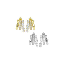 Load image into Gallery viewer, CZ thriple lines with rectangle cz Statement Earrings, Sku#A213
