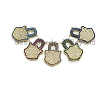 Load image into Gallery viewer, Colorful CZ Micro Pave Lock Pendant,Lock Pave Pendant,Turquoise/Fuchsia/Green/Cobalt/Yellow/Black plated, 18x26mm, Sku#F674