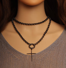 Load image into Gallery viewer, 40inch Gunemtal Rolo Chain Thin Cross necklace, sku# EF326