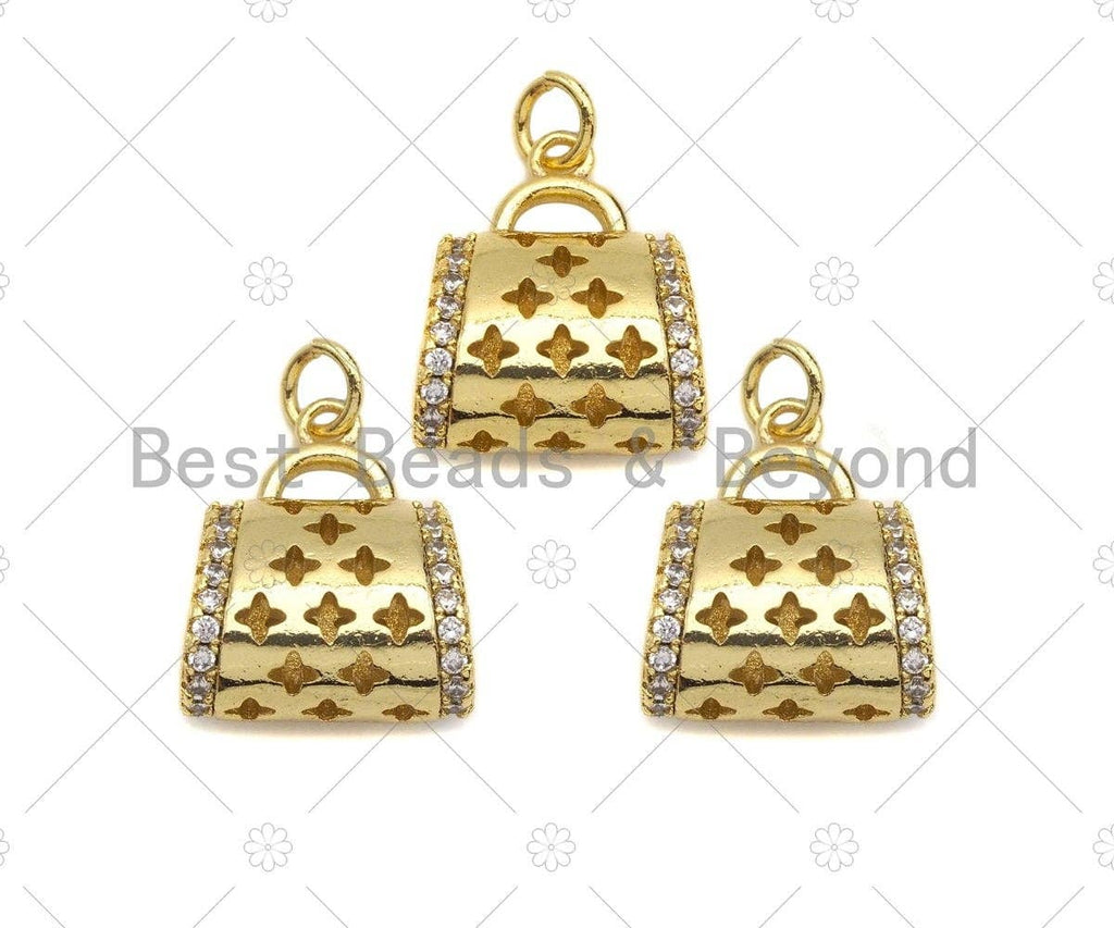 CZ Micro Pave 3D Shape Star Purse Handbag Pendant, Gold Purse Charm,  Gold Ladies handbag Charm,16x17mm, Sku#LK77