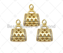 Load image into Gallery viewer, CZ Micro Pave 3D Shape Star Purse Handbag Pendant, Gold Purse Charm,  Gold Ladies handbag Charm,16x17mm, Sku#LK77