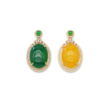 Load image into Gallery viewer, Large Colorful Gold Yellow Green Jade Oval Pendant, Sku#LX342