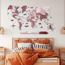 Load image into Gallery viewer, 2D Wooden World Map Cappuccino