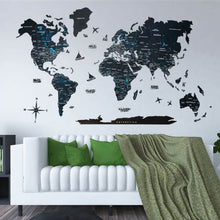 Load image into Gallery viewer, 2D Wooden World Map Midnight