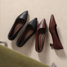 Load image into Gallery viewer, Women's Pointed-Toe Kitten Heel Pumps | Washed Full-Grain Cowhide Office Shoes