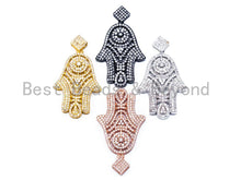 Load image into Gallery viewer, CZ Micro Pave Hamsa Hand with Flat Square Bail Pendant, Cubic Zirconia Pendant, 26x45mm, sku#L37