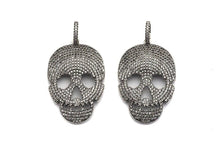 Load image into Gallery viewer, CZ Micro Pave Skull Pendant, Antique Finish Silver Tone, Clear Cubic Zirconia Big Pave Skull Charm Pendant,26x40mm, sku#F986