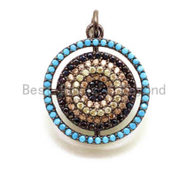 Load image into Gallery viewer, CZ Micro Pave 18x23mm Round Charm/Pendent, Turquoise Blue Cubic Zirconia Pave Pendant in Rose Gold/Silver/Gold/Black Finish, sku#F33
