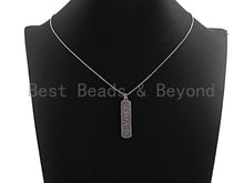 Load image into Gallery viewer, CZ Micro Pave Long Bar With Letter Pendant, Antique Silver Tone, Clear Cz Big Pave Bar Charm Pendant, 10x39mm,sku#F1013C