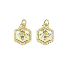 Load image into Gallery viewer, Clear CZ Gold Bee On Hexagon Charm, Sku#LX369