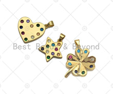 Load image into Gallery viewer, Colorful CZ Micro Pave Heart Star Clover Pendant Charm, Gold Filled star, heart, shamrock Charm, sku#L353