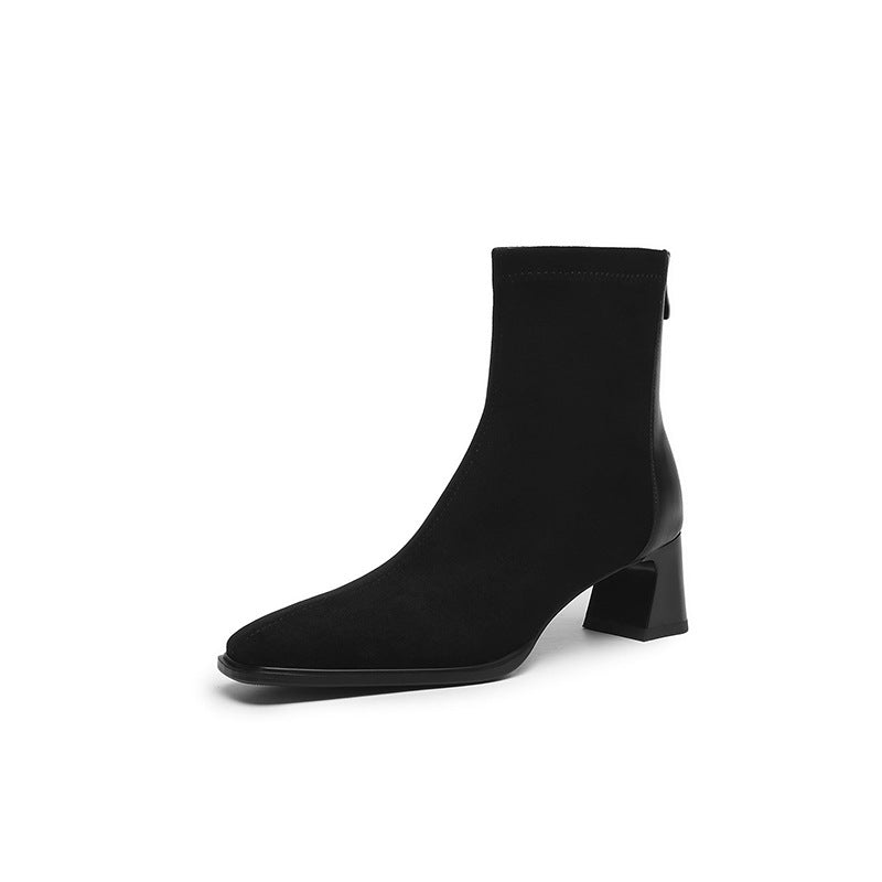 Women's Vintage Genuine Leather Patchwork Mid-Heel Ankle Boots | Round Toe Low Shaft