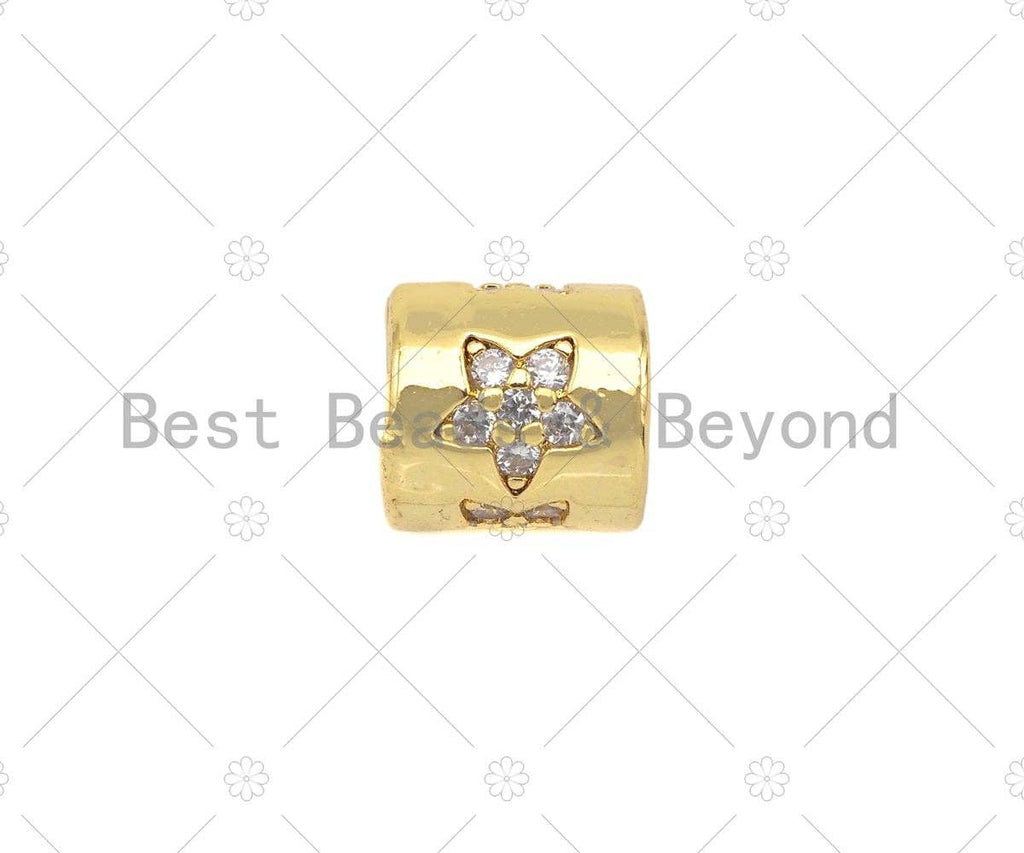 Pave Five Point Star Shape  Large Hole Tube Spacer Bead