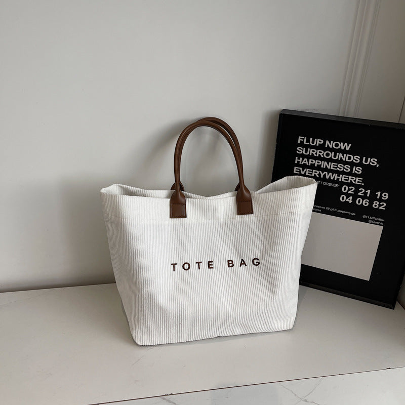 Retro Lettered Casual Tote Bag for Women - Horizontal Rectangle Handbag