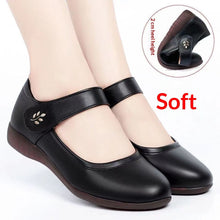 Load image into Gallery viewer, Women's Peep Toe Wedge Heel Shoes – Soft Sole Single Strap Buckle Flats | Black &amp; Off-White