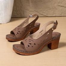 Load image into Gallery viewer, Women's Retro Hollow-Out Roman Sandals | Open Toe Buckle Strap Mid Heel