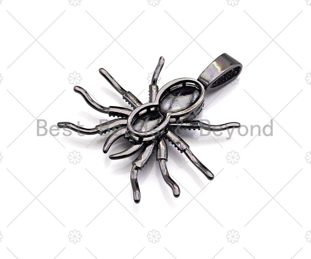 CZ Micro Pave Spider Shaped Pendant/Charm, Cubic Zirconia Pendant Charm, Focal Spider Charm, Halloween Charm, 40x47mm,Sku#L380