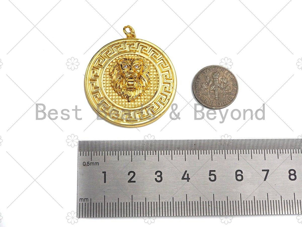 Gold Silver Embossment Lion Head Charm, Medallion Charms, Silver/Gold Lion Head Pendant,Lion Necklace Charms, 35x38mm, Sku#L453
