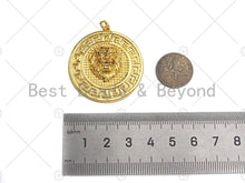 Load image into Gallery viewer, Gold Silver Embossment Lion Head Charm, Medallion Charms, Silver/Gold Lion Head Pendant,Lion Necklace Charms, 35x38mm, Sku#L453
