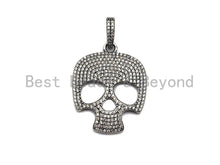Load image into Gallery viewer, Oxidized silver CZ Micro Pave Skull Pendant/Charm, Antique SIlver Color Skull, Cubic Zirconia Pendant Charm, 26x33mm,sku#X121