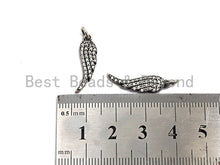 Load image into Gallery viewer, Rhidium CZ Micro Pave Angel Wing Pendant/Charm, Antique Silver Color Wing, Cubic Zirconia Pendant Charm, 6x23mm,sku#X116