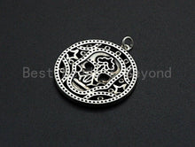 Load image into Gallery viewer, CZ Micro Pave Hollow Out Skull With Ring Pendant, Antique Silver Tone, Cubic Zirconia Pave Round Pendant, 29x32mm,sku#F1025