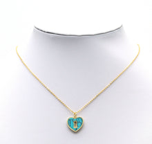 Load image into Gallery viewer, Gold Turquoise MOP Hollow Out Heart Charm, Sku#L703