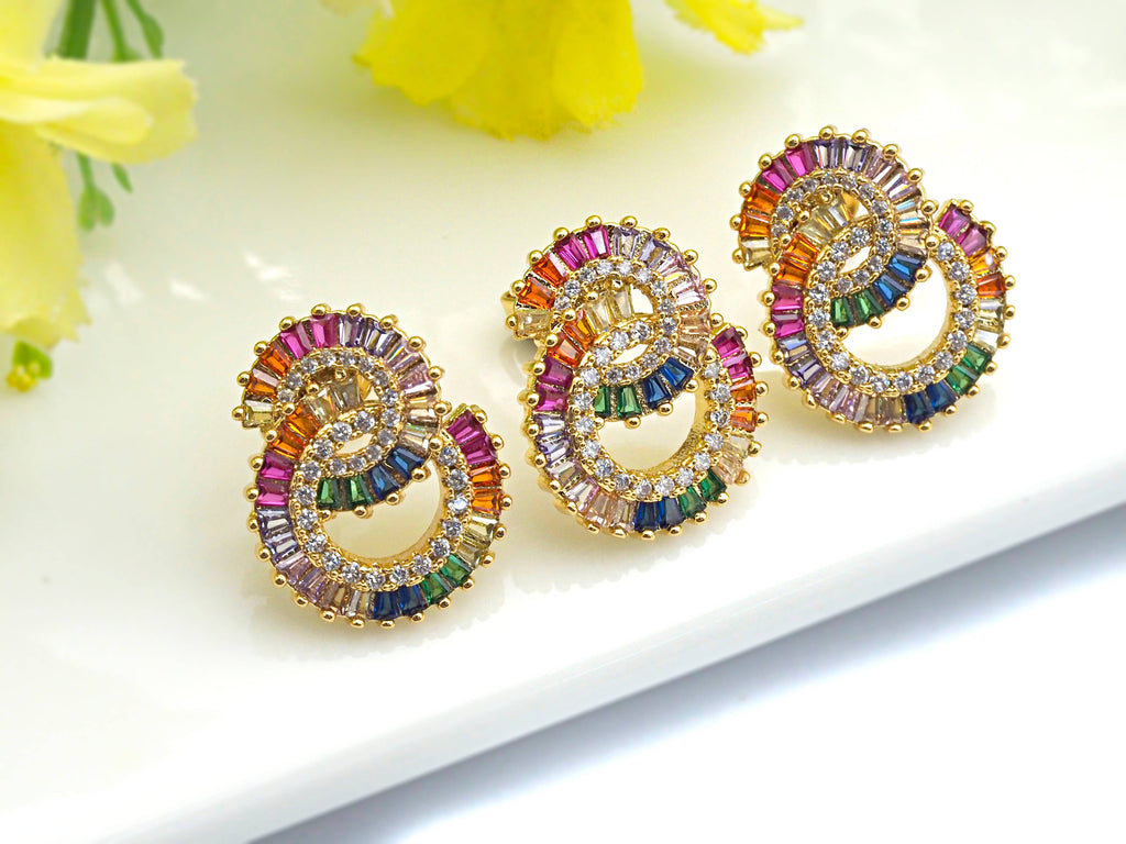 Rainbow Twin Circles  Stud Earring, J132