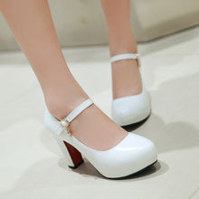 Load image into Gallery viewer, Platform High Heels Slip-On Pumps. Women's Chunky Heel Round Toe Dress Shoes PU Leather Non-Slip