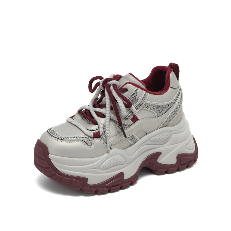 Women's Hidden Wedge Sneakers - Casual Lace-Up Leather Shoes