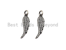 Load image into Gallery viewer, Rhidium CZ Micro Pave Angel Wing Pendant/Charm, Antique Silver Color Wing, Cubic Zirconia Pendant Charm, 6x23mm,sku#X116