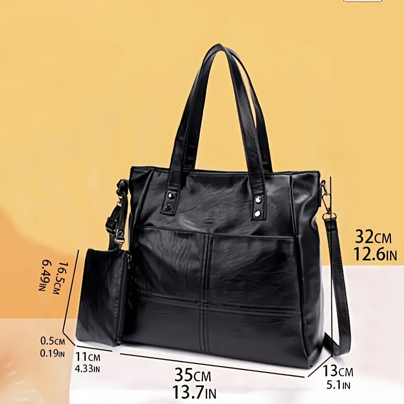 Women's Two-Piece Nested Bag Set - Soft PU Leather Shoulder Bag with Adjustable Strap