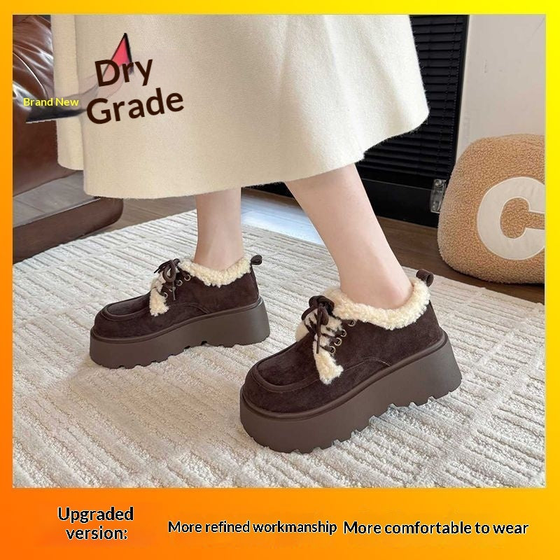 Women's Fleece-Lined Chunky Sole Shoes - Korean Style Comfort Flats