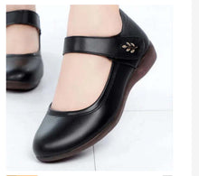 Load image into Gallery viewer, Women's Peep Toe Wedge Heel Shoes – Soft Sole Single Strap Buckle Flats | Black &amp; Off-White