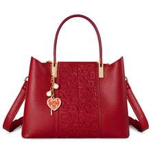 Load image into Gallery viewer, Red Embroidered Tote Bag - High Capacity PU Leather Shoulder Bag for Women