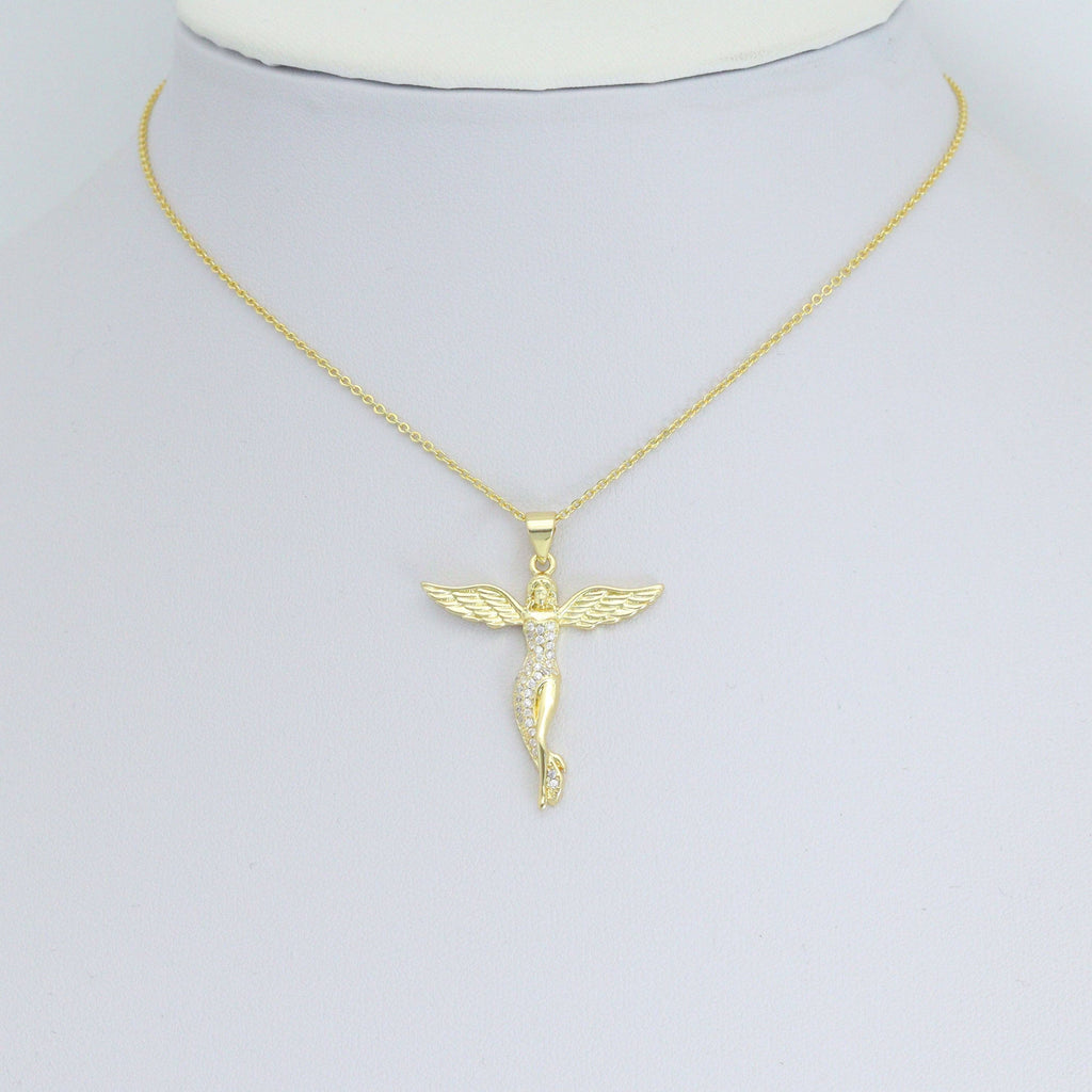 Gold CZ Angel Charm Pendant, Sku#LK1096