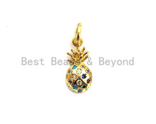 Load image into Gallery viewer, Small CZ Colorful Micro Pave Pineapple Pendant, Pineapple  Shaped Pave Pendant, Gold plated Pineapple Charm, 6x13mm, Sku#F760