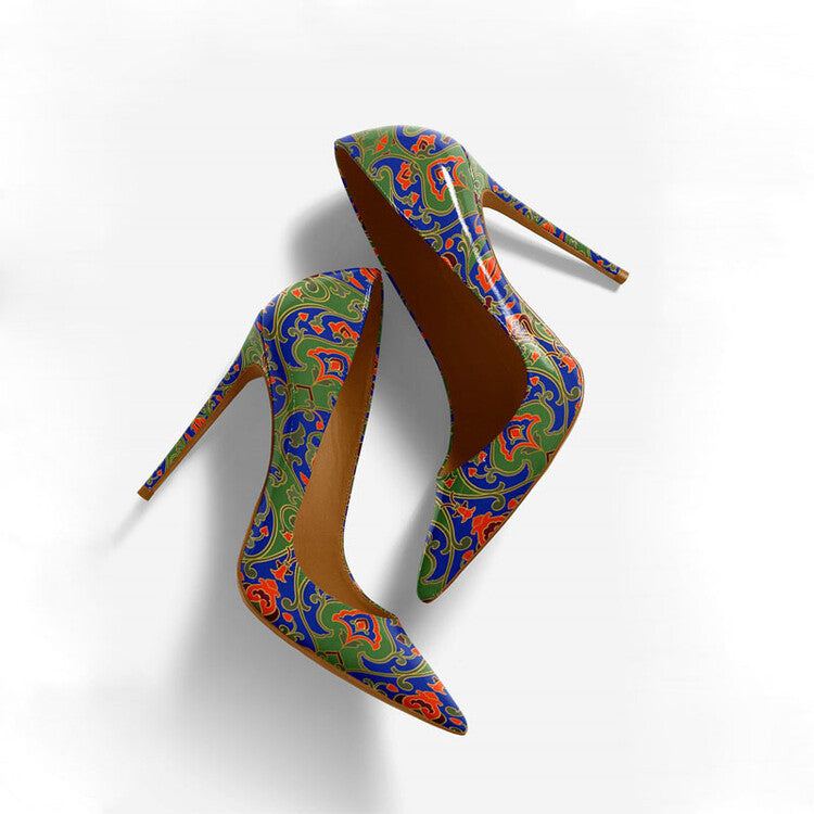 Women's Floral Pointed Toe Stiletto Heels - Vintage Pattern High Heels