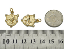 Load image into Gallery viewer, CZ Bird On Gold Shield Charm, Sku#F1495
