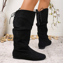 Load image into Gallery viewer, Women's High-Shaft Pleated PU Leather Chunky Heel Boots | Mid-Calf Round Toe