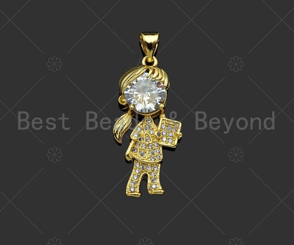 Gold Filled CZ Micro Pave Boy and Girl Shape Pendant,18K Gold Filled Big CZ Charm, Necklace Bracelet Charm Pendant,27x11mm,Sku#LK349