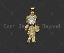Load image into Gallery viewer, Gold Filled CZ Micro Pave Boy and Girl Shape Pendant,18K Gold Filled Big CZ Charm, Necklace Bracelet Charm Pendant,27x11mm,Sku#LK349
