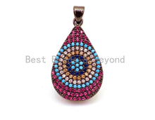 Load image into Gallery viewer, CZ Micro Pave Fuchsia Teardrop Evil Eye Pendant, 16x30mm, sku#F12
