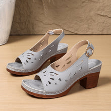 Load image into Gallery viewer, Women's Retro Hollow-Out Roman Sandals | Open Toe Buckle Strap Mid Heel