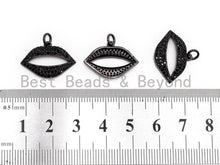Load image into Gallery viewer, Black CZ Pave On Black Micro Pave Lip Charm Beads, CZ Pave Lip Charm 15x21mm, sku#F387